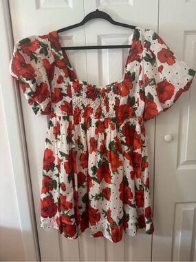 NWT Anthropologie Maeve Yukiko Noritake Square-Neck Smocked Babydoll Dress – XL